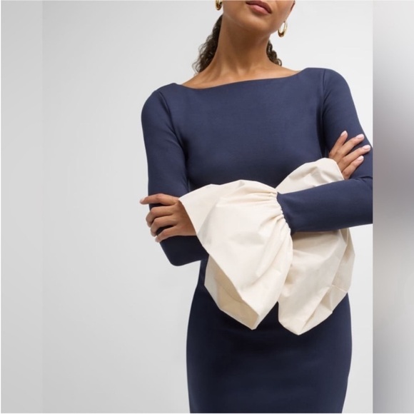 Staud Hawthorne Dress Navy Blue Taffeta - Picture 2 of 11